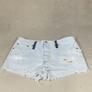 Women's Light Blue Distressed Denim Shorts